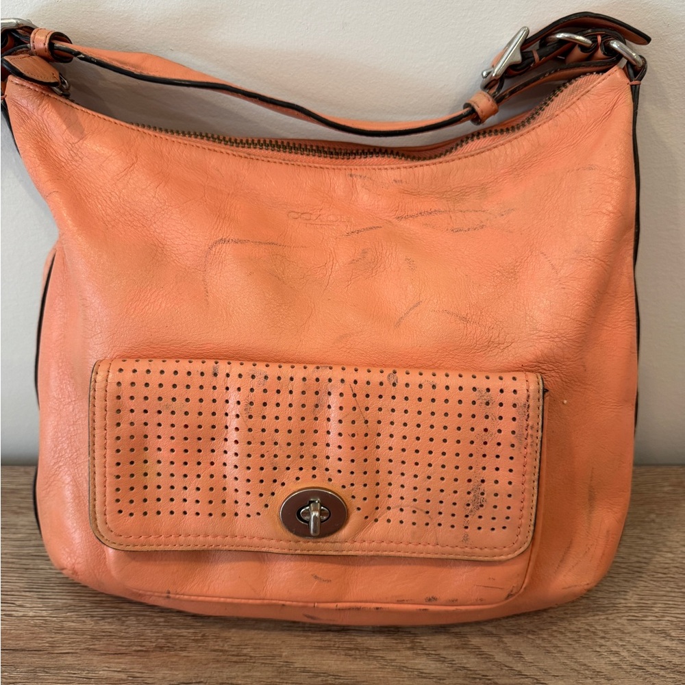 Coach Orange Leather perforated Courtenay hobo Shoulder Bag